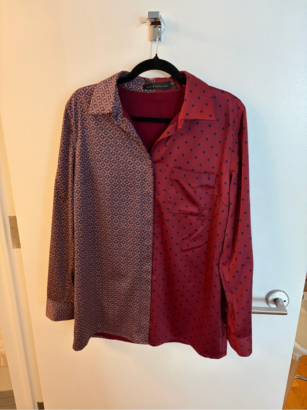 House of Harlow 1960 Two-Pattern Burgundy and Navy Button-Down Shirt